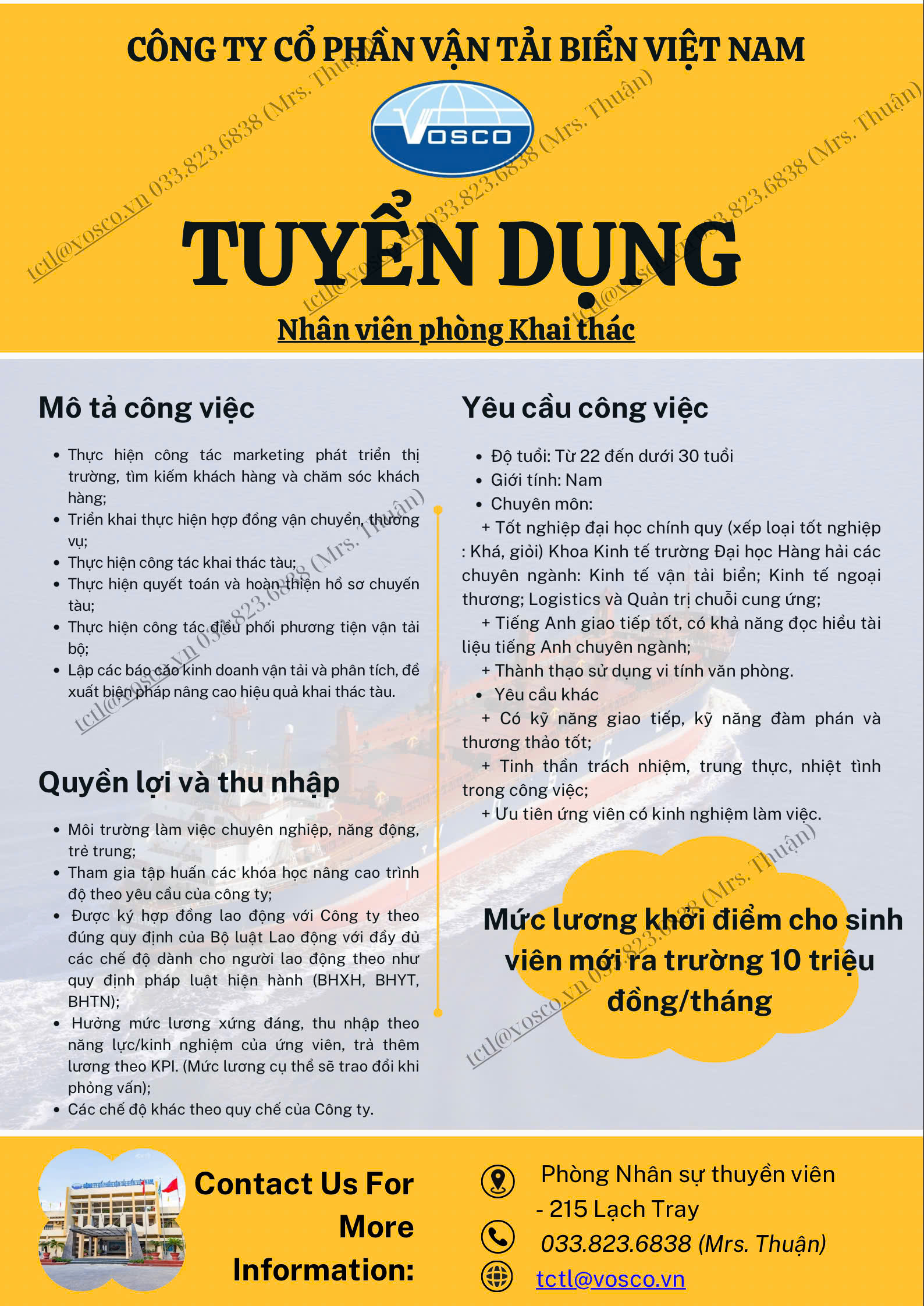 Thông báo tuyển dụng 03 nhân viên làm việc tại các phòng Khai thác